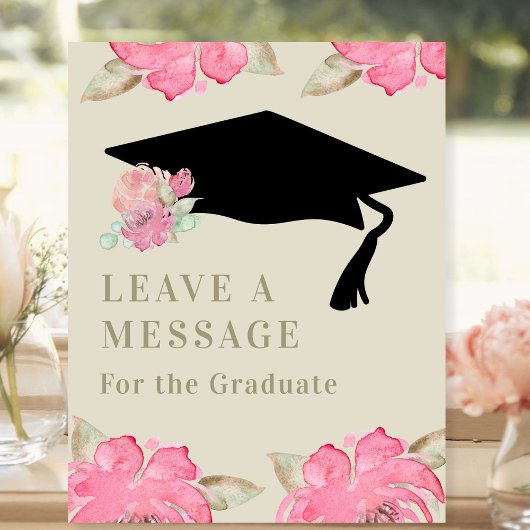 Signe De Table Pink Floral Graduation Party Laisser un message