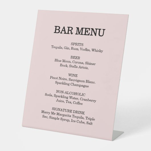 Signe De Table Pink Garden Rose Mariage Cocktail Menu (Recto)