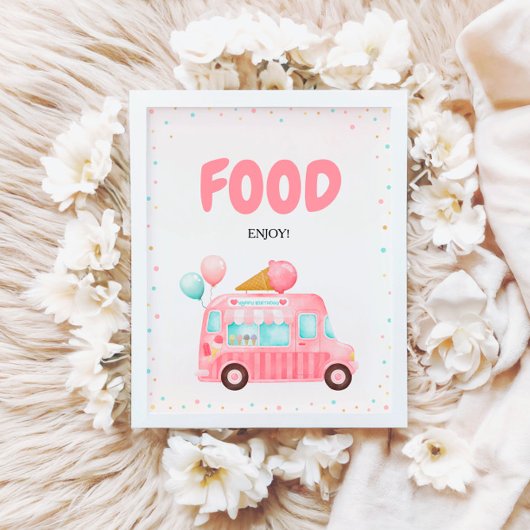 Signe De Table Pink Ice Cream Truck Food