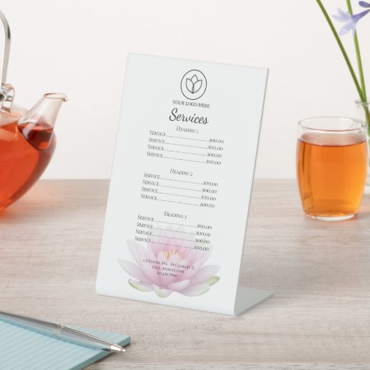 Signe De Table Pink Lotus Flower Spa Salon Services Menu (In SItu)