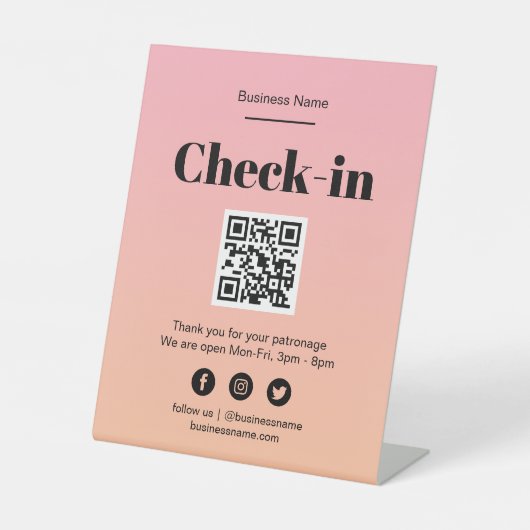 Signe De Table Pink Ombre Business Covid QR Code Archivage Connex (Recto)