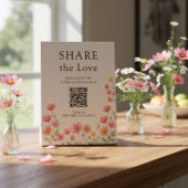 Signe De Table Pink Orange Wildflower Wedding QR Code