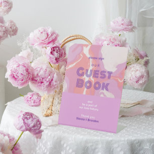 Signe De Table Pink Pastel Abstrait Art Mariage Livre d'or