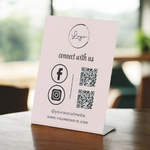 Signe De Table Pink QR Connect Us Business Logo Médias sociaux