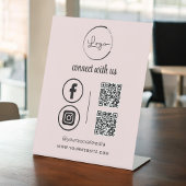 Signe De Table Pink QR Connect Us Business Logo Médias sociaux
