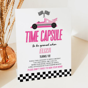 Signe De Table Pink Race Car Anniversaire Fête Heure Capsule