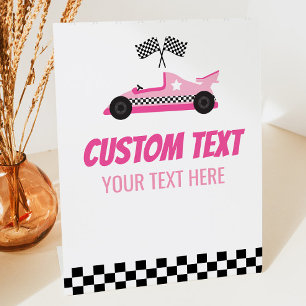Signe De Table Pink Race Car Racecar Custom Text Party