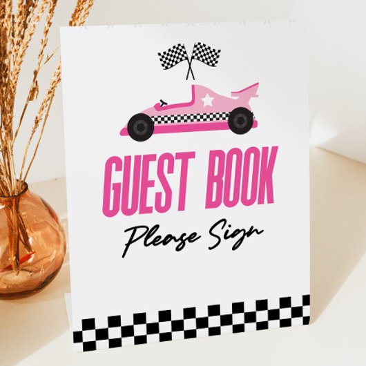 Signe De Table Pink Race Car Racecar Invité Book Party