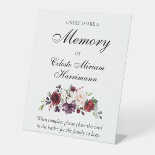 Signe De Table Pink Red Floral Partager une carte d'assistance mé