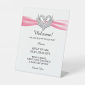 Signe De Table Pink Ribbon Silver Swans Sécurité Mariage (Recto)