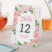 Signe De Table Pink Roses with Foliage Wedding Table Number (In SItu)