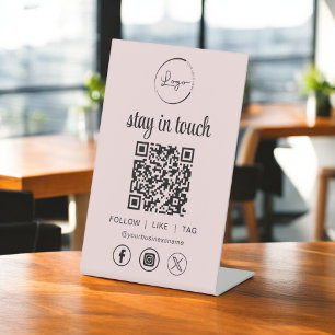 Signe De Table Pink Social Media QR Code Business Logo