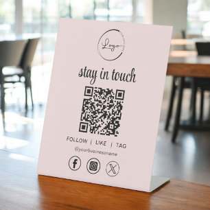 Signe De Table Pink Social Media QR Code Business Logo