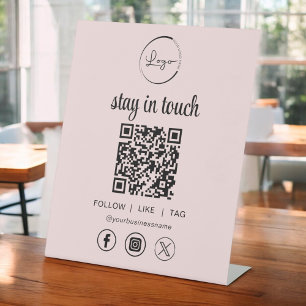 Signe De Table Pink Social Media QR Code Business Logo