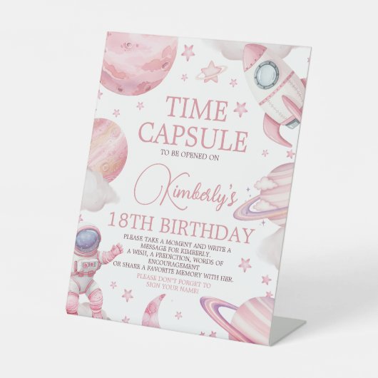 Signe De Table Pink Space 1st Birthday Time Capsule Sign (Recto)