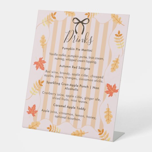 Signe De Table Pink Stripes Feuilles Automne Thanksgiving Boisson (Recto)