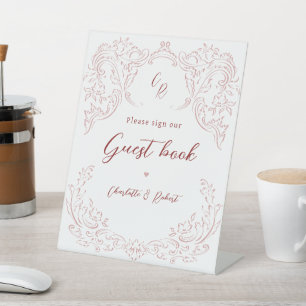 Signe De Table Pink Vintage Flourissant Monogramme Mariage Livre