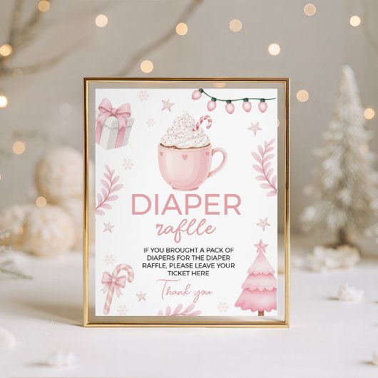 Signe De Table Pink Winter Baby Shower Diaper Raffle Sign