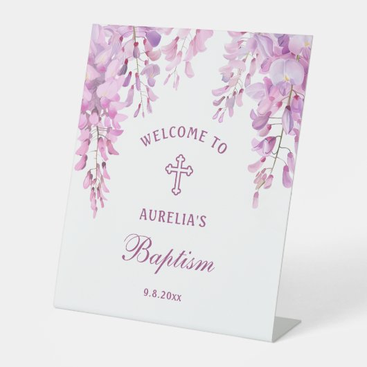 Signe De Table Pink Wisteria Baptism Welcome (Recto)