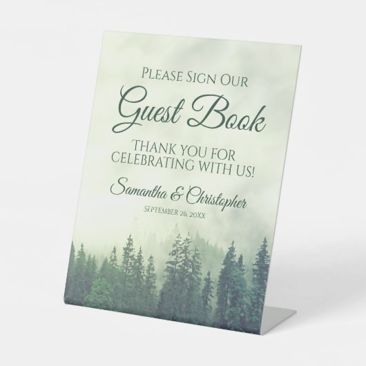 Signe De Table Pins Vert Foggy S'Il Vous Plaît Signez Notre Livre (Recto)