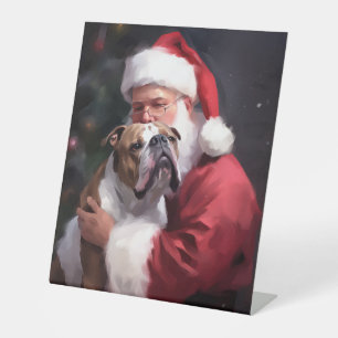 Signe De Table Pitbull avec le Père Noël Fête de Noël