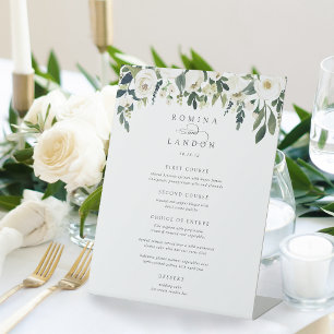 Signe De Table Pivoine blanche Menu de mariage cadre floral aqu