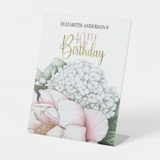 Signe De Table Pivoine Rose Gâteau Floral 40e Anniversaire