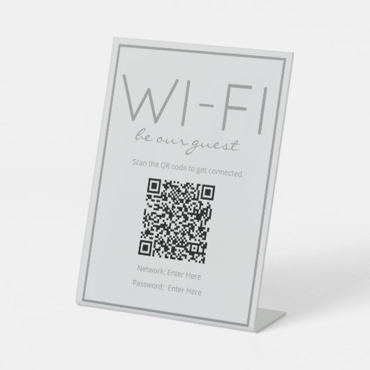 Signe De Table Plage côtière Gris Wi-Fi QR Code Guest Table Sign (Recto)