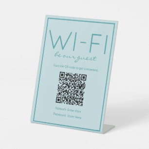 Signe De Table Plage côtière Wi-Fi Turquoise QR Code Guest Table 