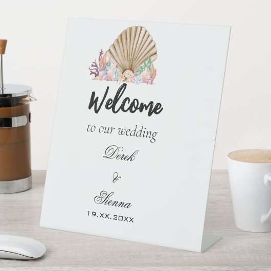 Signe De Table Plage de Coral & Seashell Mariage (In SItu)