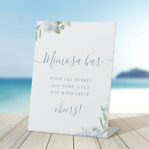 Signe De Table Plage de script floral bleu Dusty Mimosa Bar