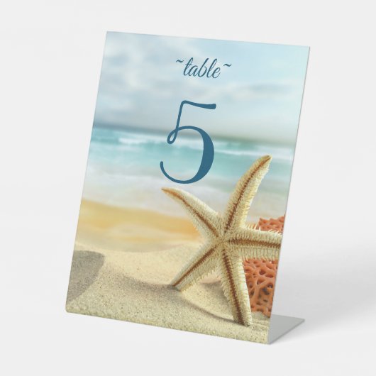 Signe De Table Plage, Sable, Starfish Mariage Numéro de tableau (Recto)