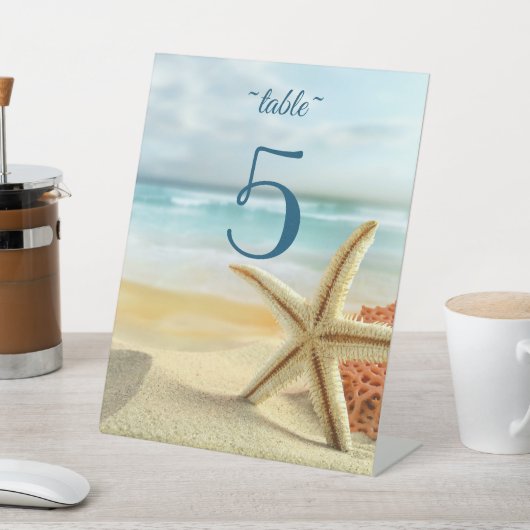 Signe De Table Plage, Sable, Starfish Mariage Numéro de tableau (In SItu)