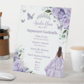 Signe De Table Plat violet Floral Quinceañera Cocktails Menu (In SItu)
