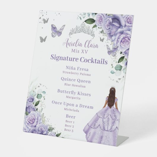 Signe De Table Plat violet Floral Quinceañera Cocktails Menu (Recto)