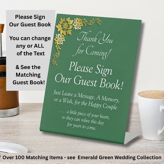Signe De Table Please Sign Our Guest Book Emerald Green & Gold