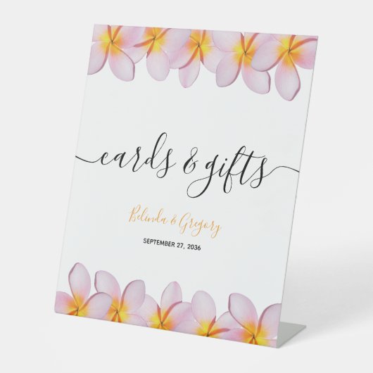 Signe De Table Plumeria rose Frangipani Cartes de Mariage & Cadea (Recto)