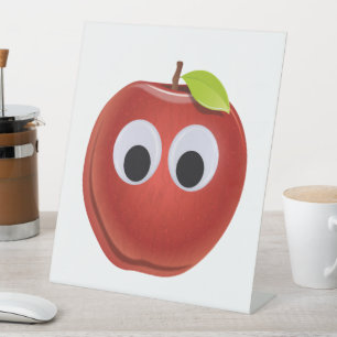 Signe De Table Pomme rouge drôle avec yeux de googly