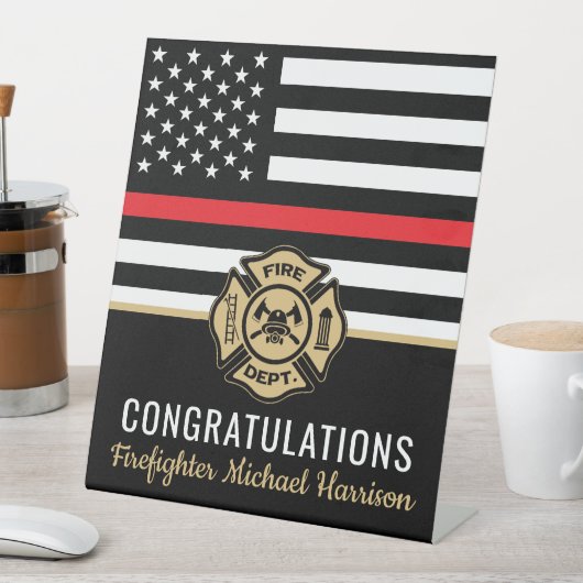 Signe De Table Pompier Fire Academy Red Line Drapeau Graduation (In SItu)