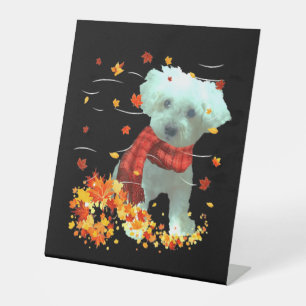 Signe De Table Poochon Fall Scarf - Chiens Automne Leaves