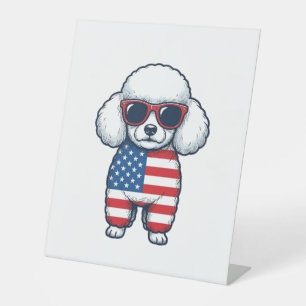 Signe De Table Poodle Patriotique avec Lunettes de Soleil Design