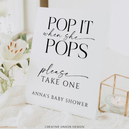 Signe De Table Pop When She Pops Baby shower Personnalisé Favoris
