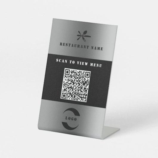 Signe De Table Porte-enseigne numérique argenté avec code QR de m (Recto)