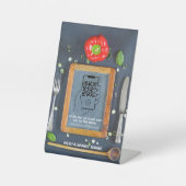 Signe De Table Porte-menu numérique gris avec code QR sur socle (Recto)