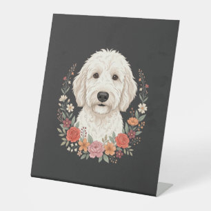 Signe De Table Portrait de chien floral Couronne botanique