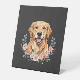 Signe De Table Portrait de chien Retriever doré floral Sublimatio