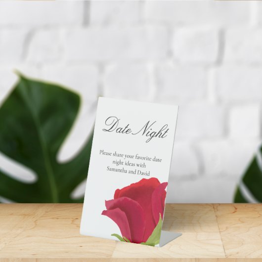 Signe De Table Pot de nuit de date de mariage Rose rouge