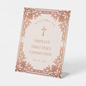Signe De Table Première communion de fille Rose Rose or Ornate Bi (Recto)