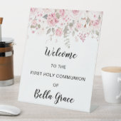 Signe De Table Première communion florale rose pâle Bienvenue (In SItu)