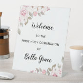 Signe De Table Première communion florale rose pâle Bienvenue (In SItu)